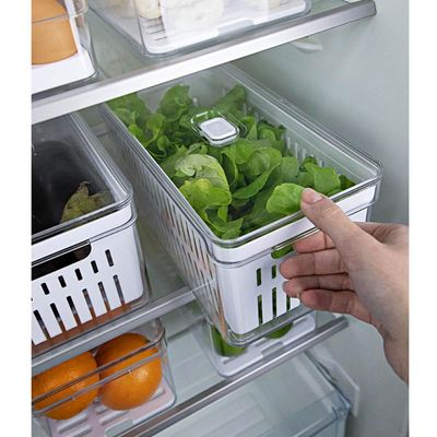 Organizador De Geladeira Com Escorredor Interno 5L Caixa Plástica Para Legumes Saladas Clear Fresh OU