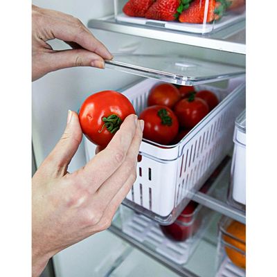 Organizador De Geladeira Com Escorredor Interno 5L Caixa Plástica Para Legumes Saladas Clear Fresh OU