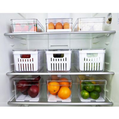 Kit 2 Organizadores De Geladeira Com Escorredor 5L Caixas Plásticas Para Legumes Clear Fresh OU