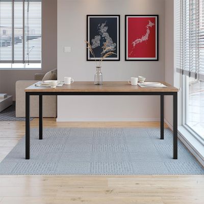 Conjunto de Mesa Retangular com Tampo de MDP Amadeirado e 6 Cadeiras Adriana I Revestimento Sintético Platina e Preto