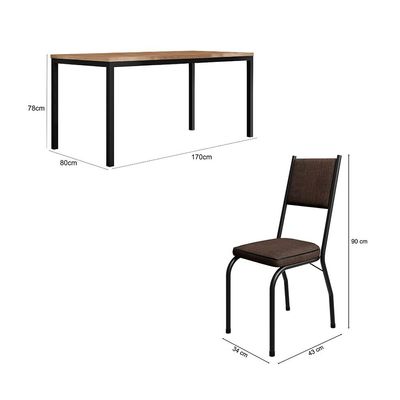 Conjunto de Mesa Retangular com Tampo de MDF Amadeirado e 6 Cadeiras Adriana Revestimento Sintético Imbuia e Preto