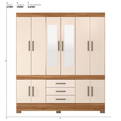 Guarda Roupa Casal 10 Portas Com Espelho E 3 Gavetas New Murano Amêndola Touch-off Whit
