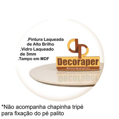 Somente Tampo Redondo Laqueado Com Vidro 45cm Off White