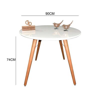 Mesa Jantar Pés Palitos Tampo Redondo Vidro Laqueado 90cm Branco