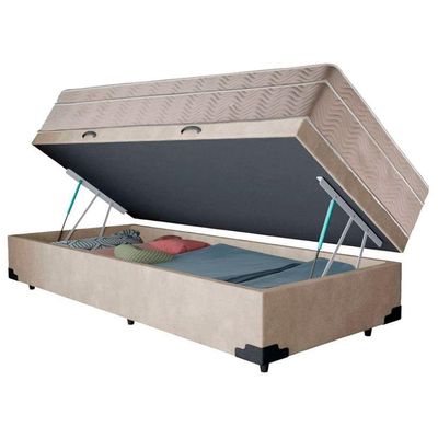 Cama Box Baú Suede Solteiro + Colchão Serene Molas Ensacadas 88x188x69 Bege
