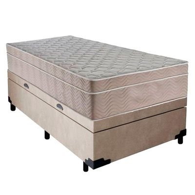 Cama Box Baú Suede Solteiro + Colchão Serene Molas Ensacadas 88x188x69 Bege