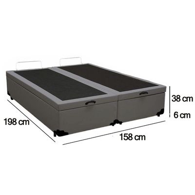 Cama Box Baú Queen Bipartido Sintético Serene Cinza 158x198x44