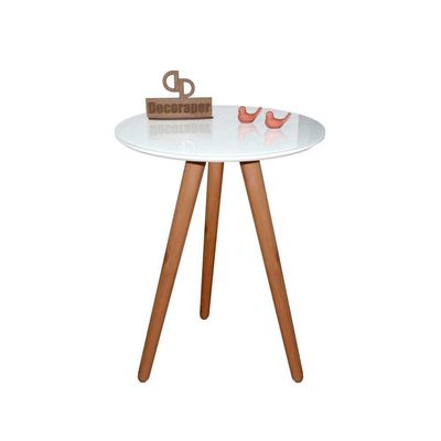 Mesa De Canto Pés Palito Amadeirado Com Tampo Vidro 50cm Branco 70cm