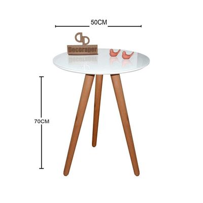 Mesa De Canto Pés Palito Amadeirado Com Tampo Vidro 50cm Branco 70cm