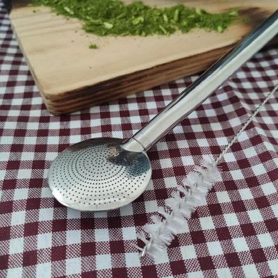 Bomba para Tomar Chimarrão Mil Furos de Mate Inox Bortonaggio 23,5cm Lisa Bojo Removível