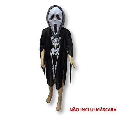 Túnica Preta Esqueleto Para Fantasias - Infantil