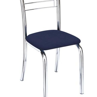 Kit 3 Cadeiras De Jantar Lara Cromada Para Cozinha Assento Corino Azul Marinho - Aurora Line