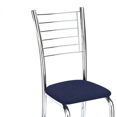 Kit 4 Cadeiras De Jantar Lara Cromada Para Cozinha Assento Corino Azul Marinho - Aurora Line