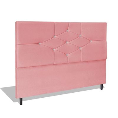 Cabeceira Estofada Box Casal Queen Size Encosto Para Cama T Cross 164x126 Cm Rosa
