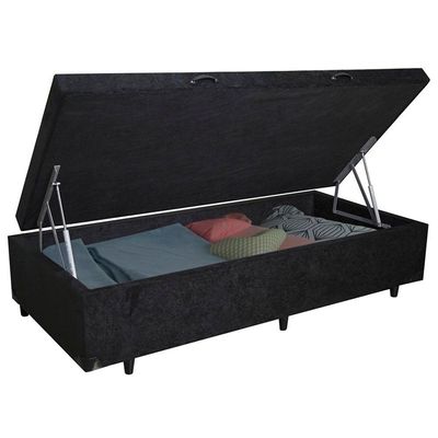 Cama Box Baú Solteiro Suede Serene Preto 88x188x44