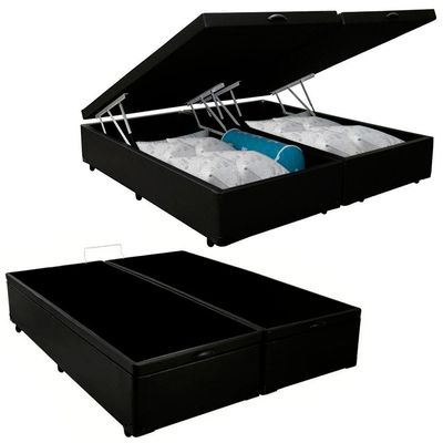 Cama Box Baú Queen Bipartido Sintético Serene Preto 158x198x44