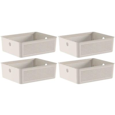 Kit 4 Caixas Organizadoras Ou Multiuso 12L Bege Flow 34x27x13cm Lavanderia Closet Banheiro