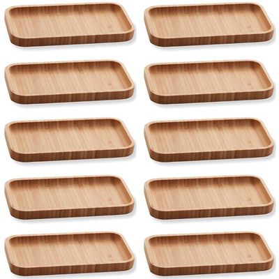 Kit 10 Bandejas de Bambu Retangulares para Cozinha 20x10cm Petisqueiras Multiuso Hire Lyor