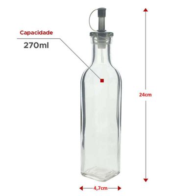 Kit 6 Garrafas de Vidro para Azeite ou Vinagre 270ml com Bico Dosador e Tampa Lyor