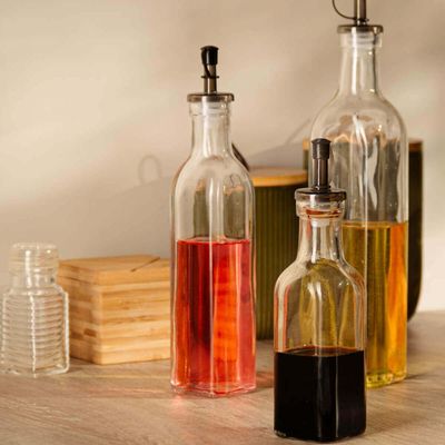 Kit 6 Garrafas de Vidro para Azeite ou Vinagre 270ml com Bico Dosador e Tampa Lyor