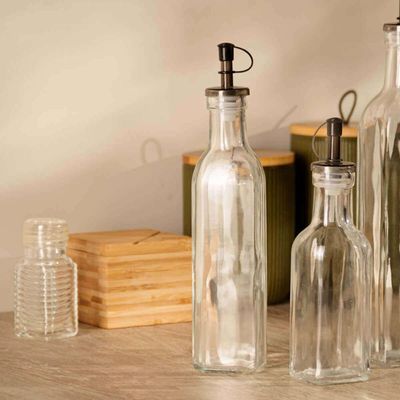 Kit 6 Garrafas de Vidro para Azeite ou Vinagre 270ml com Bico Dosador e Tampa Lyor