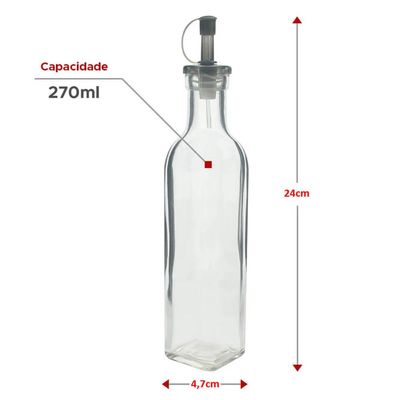 Garrafa de Vidro para Azeite ou Vinagre 270ml com Bico Dosador e Tampa Lyor Transparente