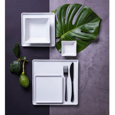 Jogo 4 Pratos Quadrados Rasos em Porcelana 16x16cm Americana Germer Branco