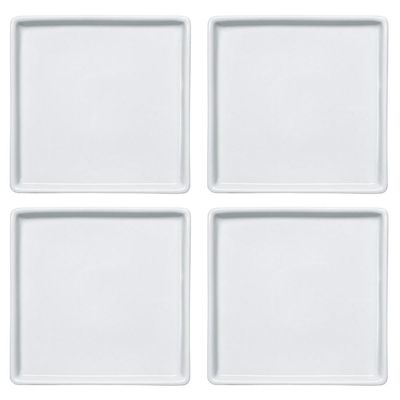 Jogo 4 Pratos Quadrados Rasos em Porcelana 16x16cm Americana Germer Branco