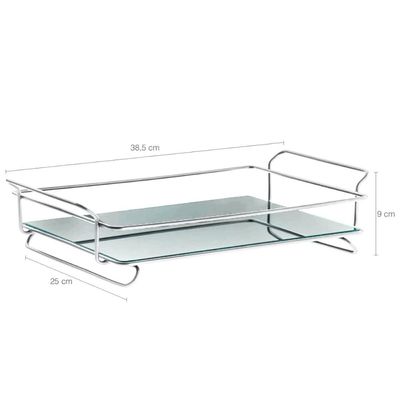 Bandeja De Vidro Retangular Aramada Decorativa Para Banheiro Lavabo Iris Cromado
