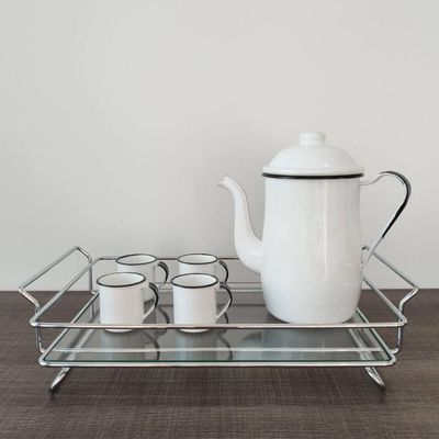 Bandeja De Vidro Retangular Aramada Decorativa Para Banheiro Lavabo Iris Cromado