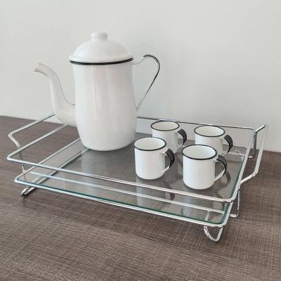 Bandeja De Vidro Retangular Aramada Decorativa Para Banheiro Lavabo Iris Cromado