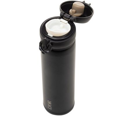 Garrafa Térmica Dupla Parede De Aço Inox Com Tampa Flip Preta 410 Ml 4683 - Lyor