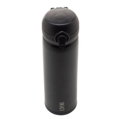 Garrafa Térmica Dupla Parede De Aço Inox Com Tampa Flip Preta 410 Ml 4683 - Lyor