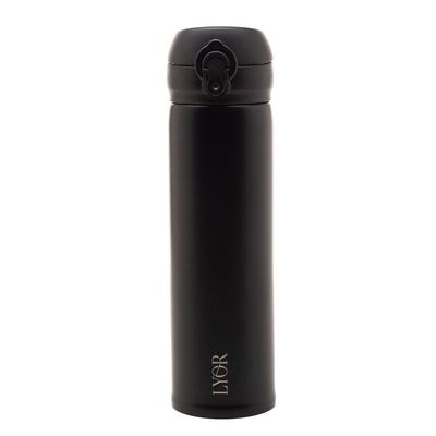 Garrafa Térmica Dupla Parede De Aço Inox Com Tampa Flip Preta 410 Ml 4683 - Lyor