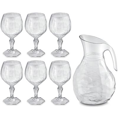 Kit Jarra 2,3L E 6 Taças 350ml Jogo De Refresco Tango Servir Água Suco UZ Transparente