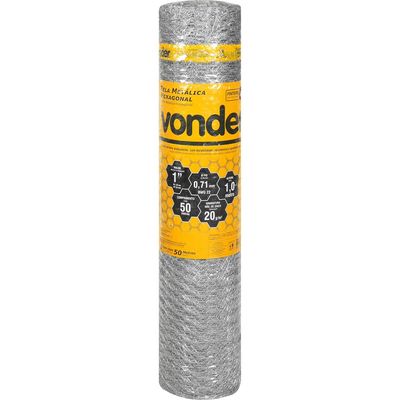 Tela Metálica Pinteiro Hex Malha 1'' BWG22 1,0m 50m Vonder