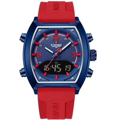 Relógio Digital Masculino Pulseira De Silicone Quartzo Tonneau Duplo Display Esportivo Vermelho