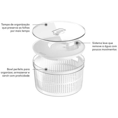 Secador e Organizador de Saladas Legumes Verduras 5,5l Clear Fresh Natural Geladeira