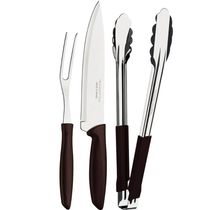 Kit Garfo Trinchante Pegador Faca Churrasco 8'' Tramontina Plenus 3 Peças Marrom