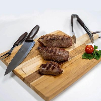 Kit Garfo Trinchante Pegador Faca Churrasco 8'' Tramontina Plenus 3 Peças Marrom
