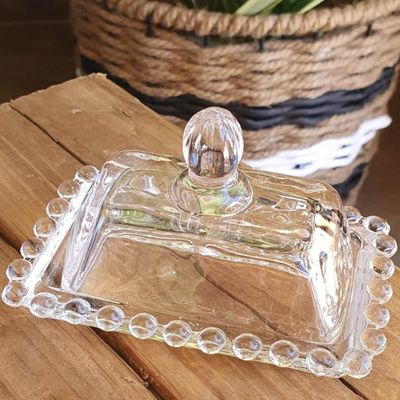 Manteigueira Wolff Pearl com Tampa Porta Manteiga de Cristal Pérolas 11cm Mesa Posta