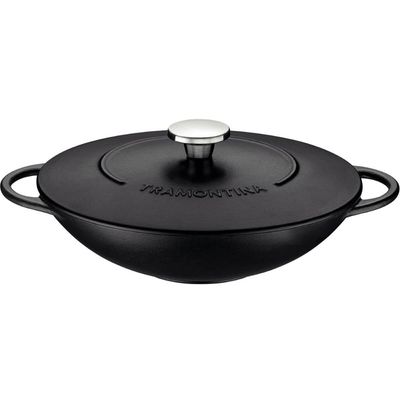 Panela Wok Tramontina Trento em Ferro Esmaltado Antiaderente 5L Starflon Excellent com Tampa