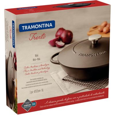 Panela Wok Tramontina Trento em Ferro Esmaltado Antiaderente 5L Starflon Excellent com Tampa