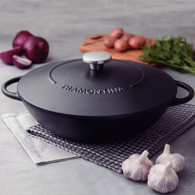 Panela Wok Tramontina Trento em Ferro Esmaltado Antiaderente 5L Starflon Excellent com Tampa