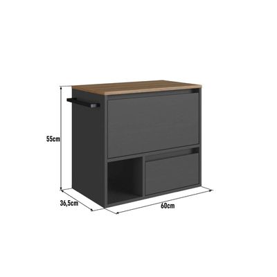 Gabinete Suspenso 60cm Mel Grafite 1 Nicho Toalheiro Gaveta BH8050MG