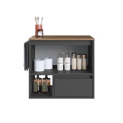 Gabinete Suspenso 60cm Mel Grafite 1 Nicho Toalheiro Gaveta BH8050MG