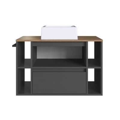 Gabinete Suspenso 80cm Mel Grafite com Nichos Gaveta e Cuba BH8010MGCUBA
