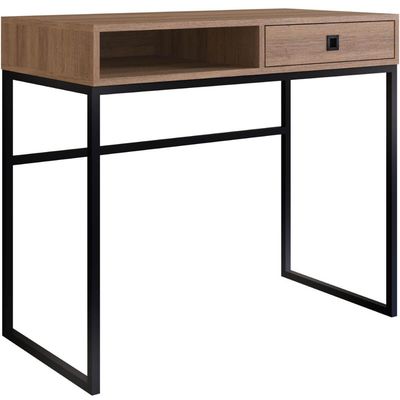 Escrivaninha Com Gaveta Mesa De Computador Mel 91cm e Nicho Placa e Ponto Estilo Industrial