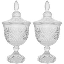 Kit 2 Bomboniere Potiche de Cristal Baleiro com Pé e Tampa Dublin Lyor Decorativo Transparente