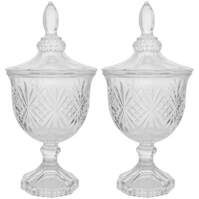 Kit 2 Bomboniere Potiche de Cristal Baleiro com Pé e Tampa Dublin Lyor Decorativo Transparente